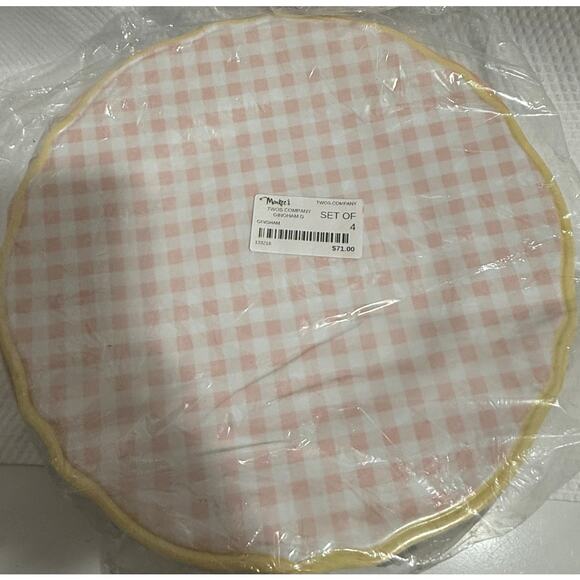 Twos Company Gingham Plates - Set of 4 - Plastic 12" - BRAND NEW $70 MSRP - Picture 1 of 6